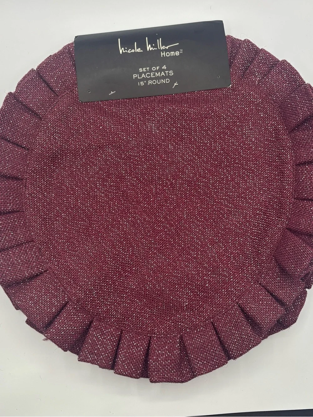 Nicole Miller Home Placemats Set Of 4 Burgundy Metallic 15 Inch Round New